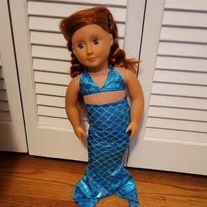 American Girl Doll with Blue Mermaid Outfit Outfit